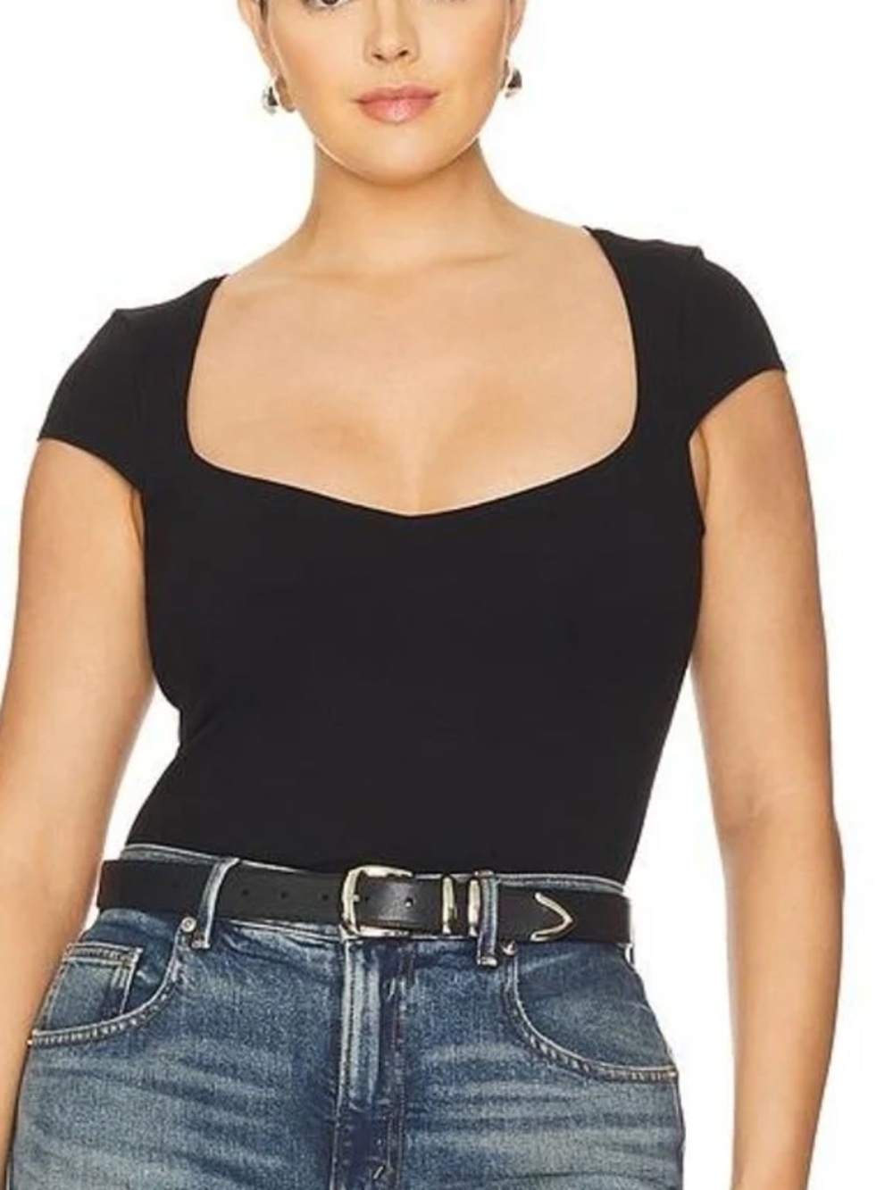 Good American Super Stretch Scoop Neck Tee, Black sz M